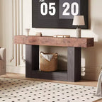 Console étroite à 2 niveaux de 160 cm avec station de charge, table de canapé en bois pour entrée, foyer ou salon, rangement derrière le canapé