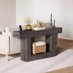 Console étroite à 2 niveaux de 160 cm avec station de charge, table de canapé en bois pour entrée, foyer ou salon, rangement derrière le canapé