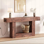 Console étroite à 2 niveaux de 160 cm avec station de charge, table de canapé en bois pour entrée, foyer ou salon, rangement derrière le canapé